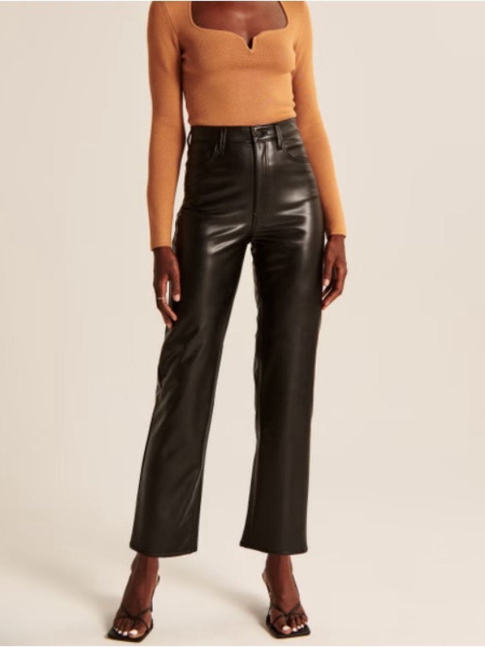 Abercrombie & Fitch Ankle Straight Ultra High Rise Black Vegan Leather 27 Short
